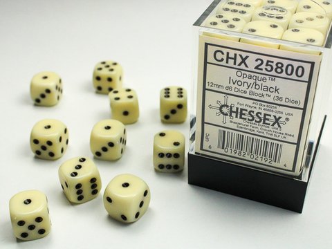 Opaque 12mm d6 Ivory/black Dice Block™ (36 dice)